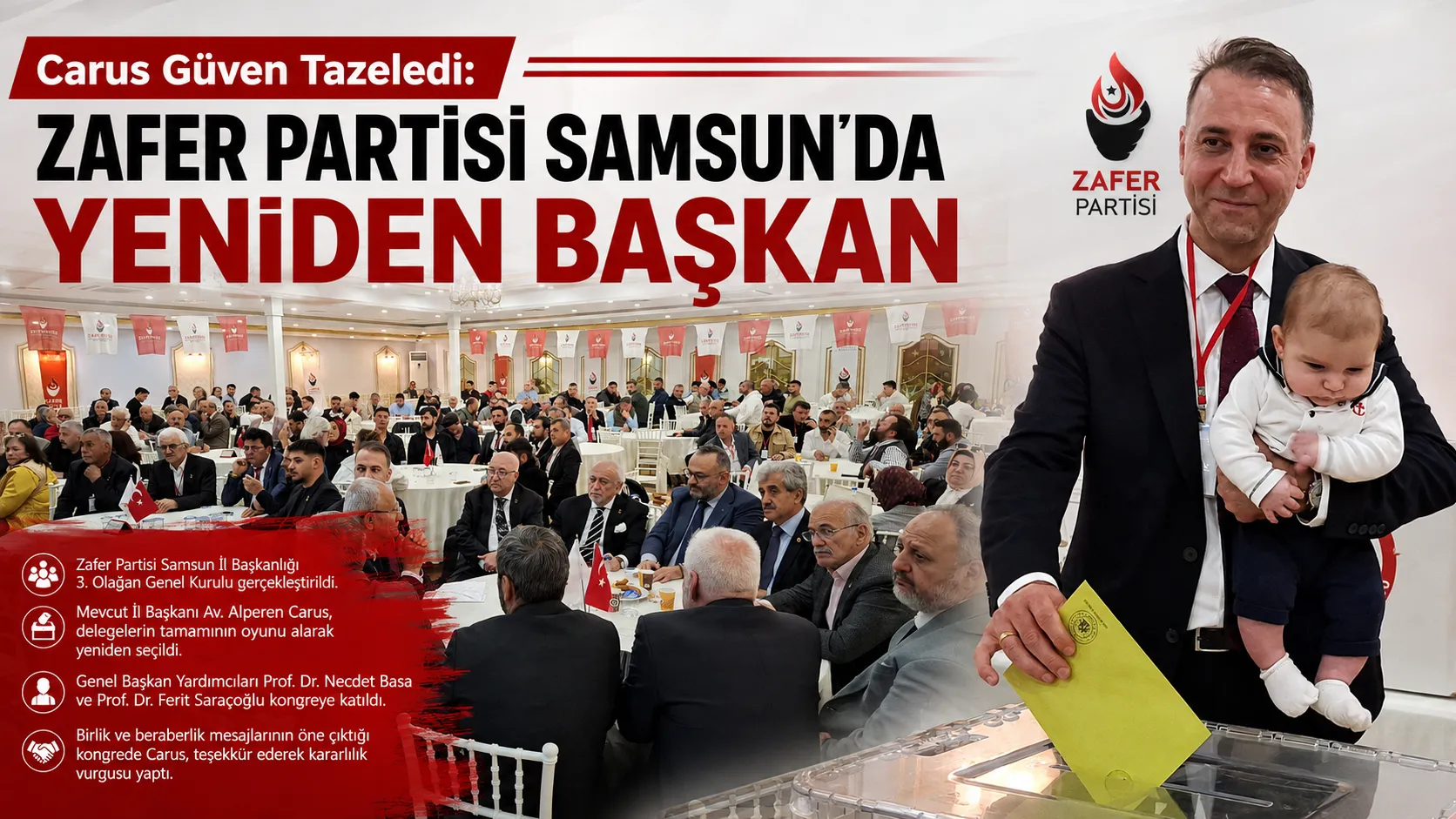 Zafer Partisi Samsun’da Carus yeniden başkan seçildi